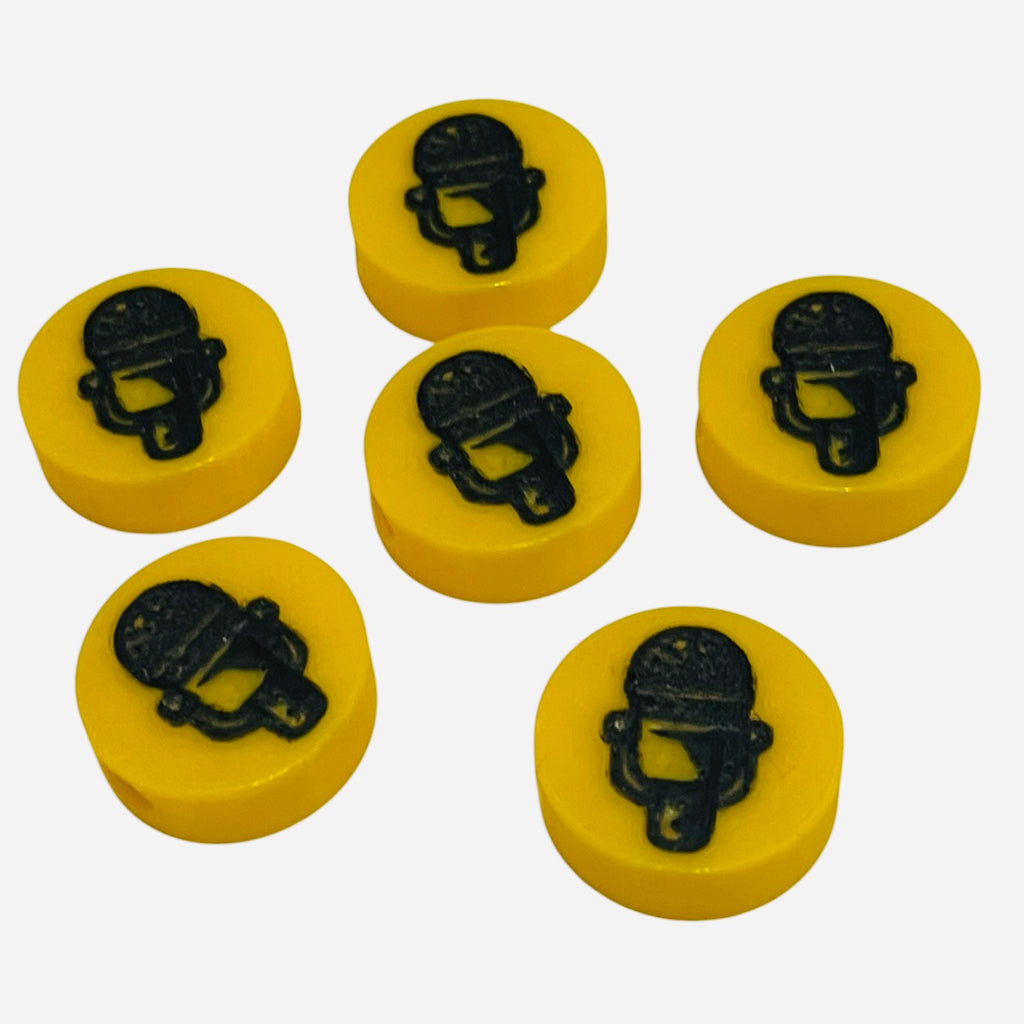 3D Printed Round Yellow Microphone Kandi Beads - Set of 6 Rave Festival Beads