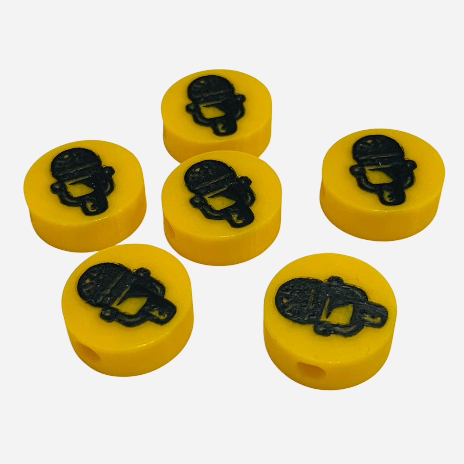 3D Printed Round Yellow Microphone Kandi Beads - Set of 6 Rave Festival Beads