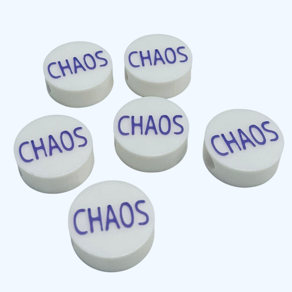 3D Printed CHAOS Message Round Kandi Beads - Set of 6 Rave Festival Beads