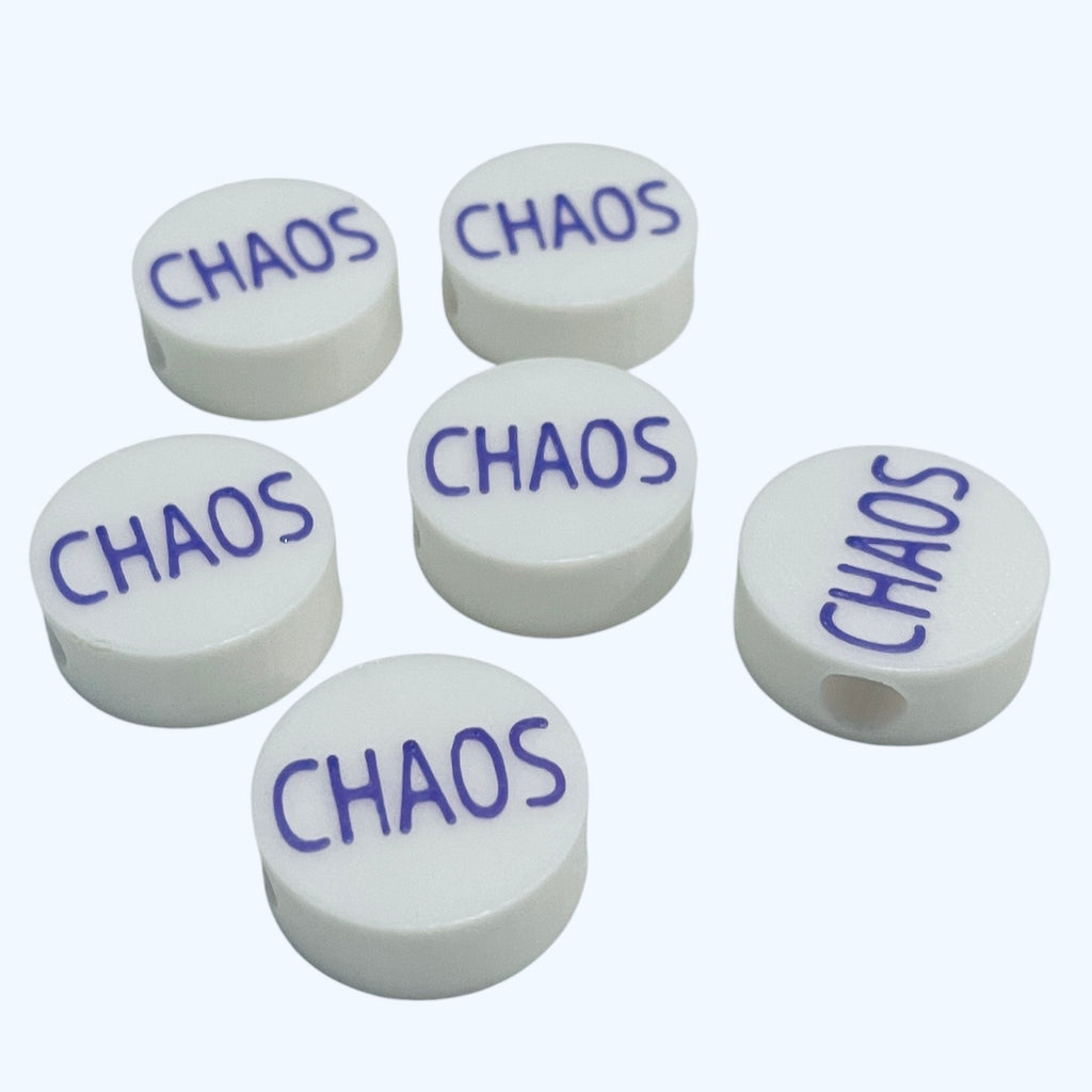 3D Printed CHAOS Message Round Kandi Beads - Set of 6 Rave Festival Beads