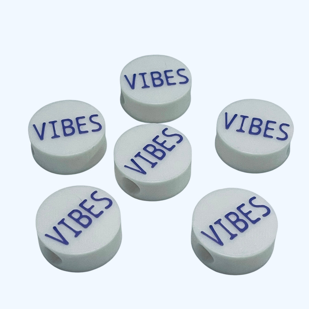 3D Printed VIBES Message Round Kandi Beads - Set of 6 Rave Festival Beads