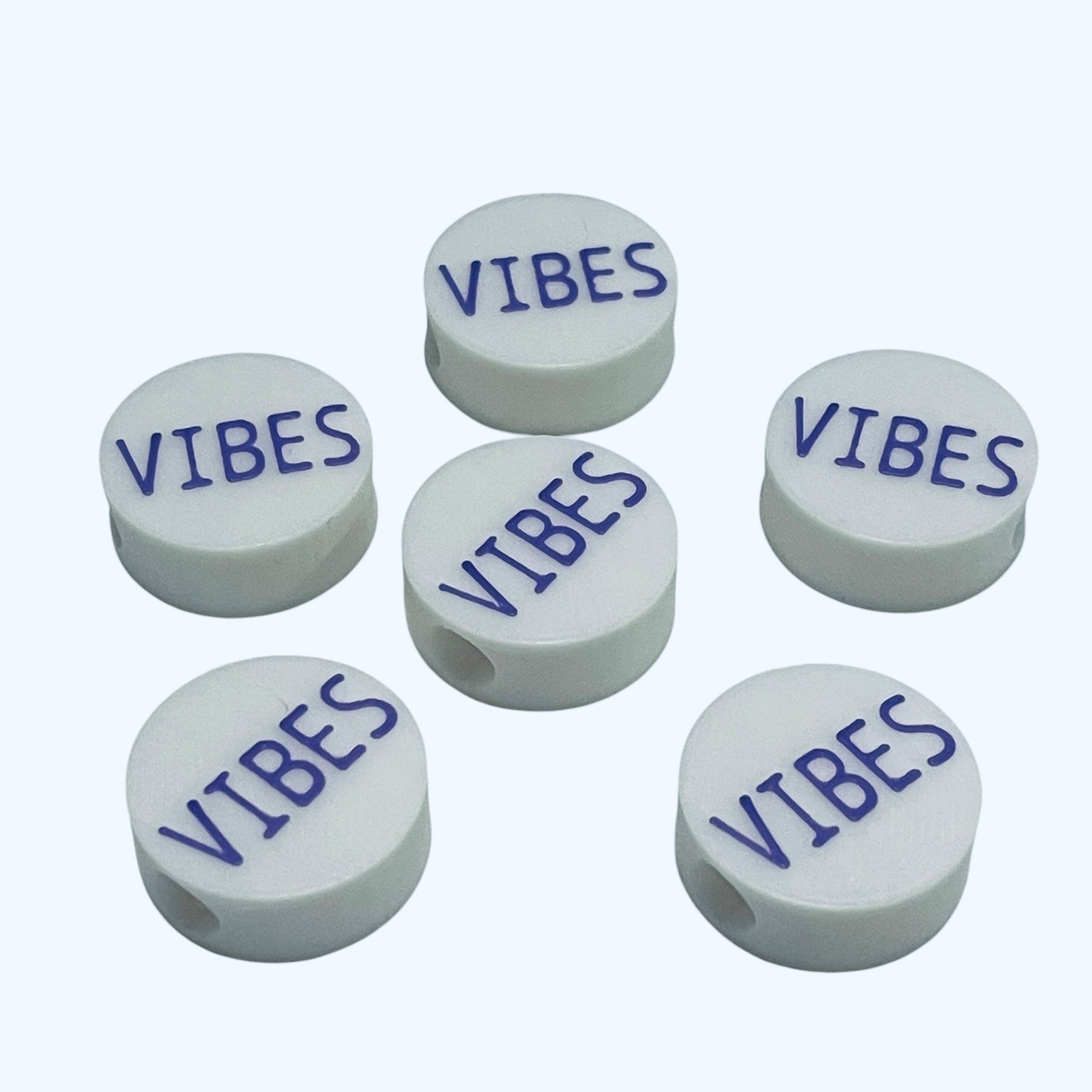 3D Printed VIBES Message Round Kandi Beads - Set of 6 Rave Festival Beads