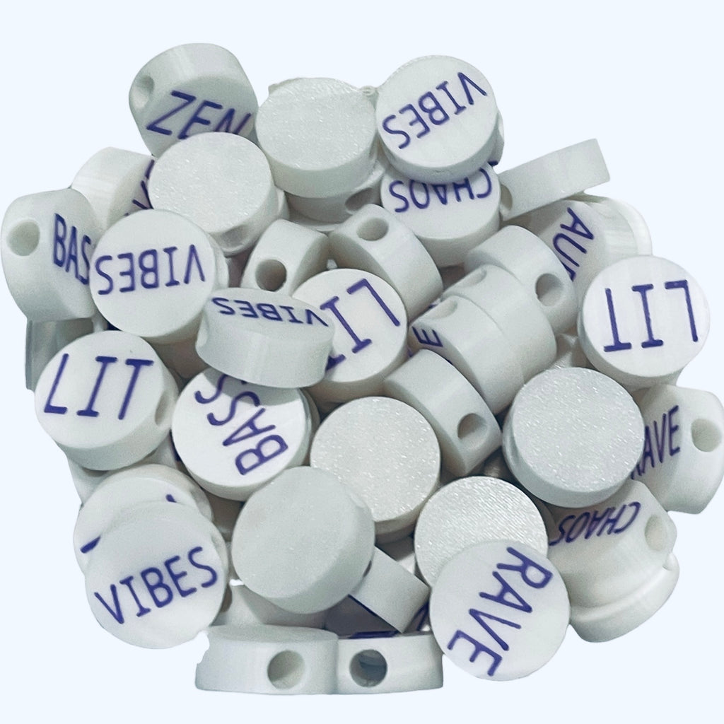 3D Printed BASS Message Round Kandi Beads - Set of 6 Rave Festival Beads