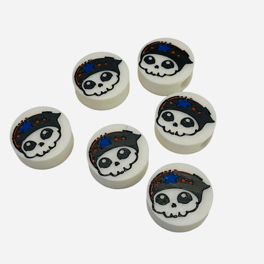 3D Printed Round Skull Headband Kandi Beads - Set of 6 Rave Festival Beads