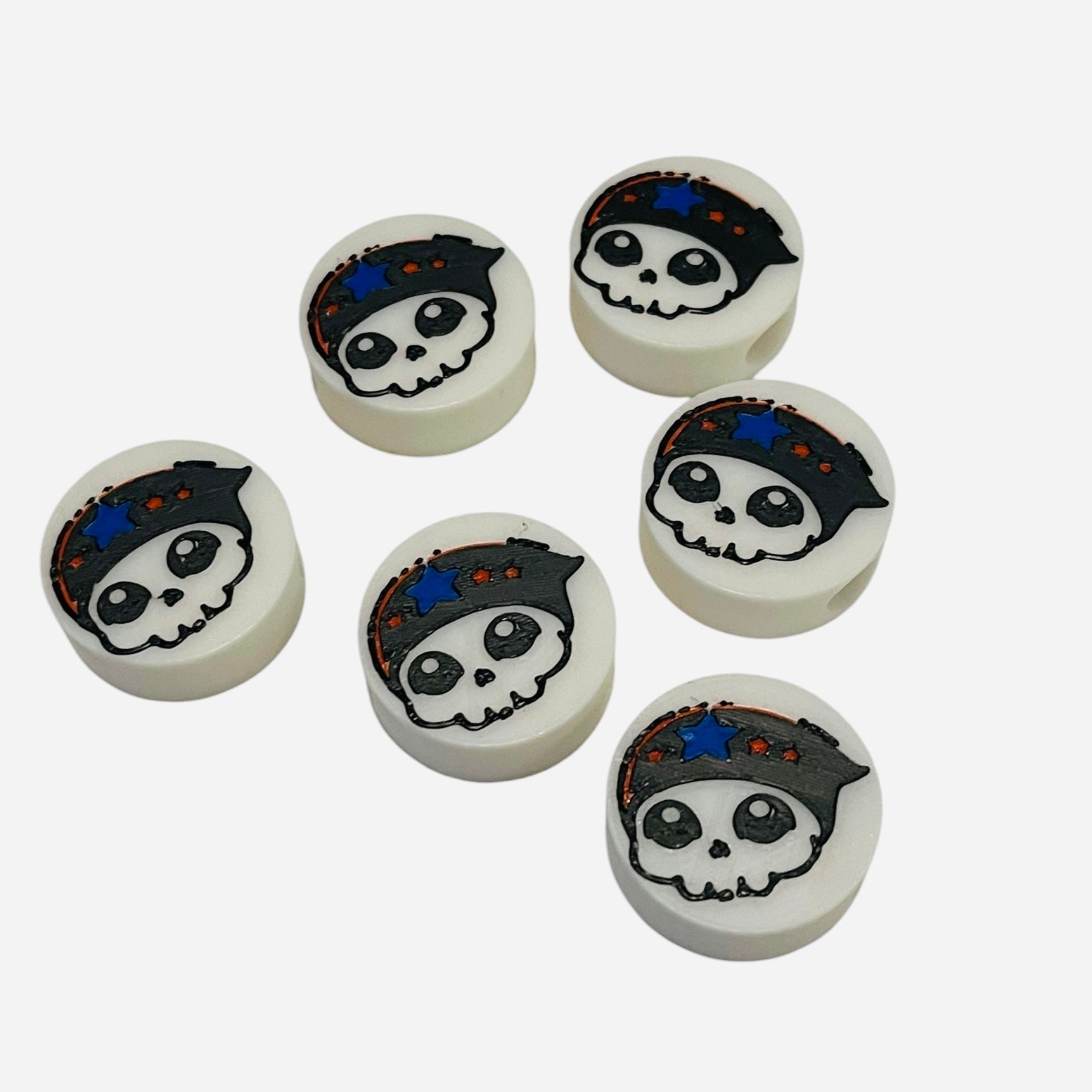 3D Printed Round Skull Headband Kandi Beads - Set of 6 Rave Festival Beads