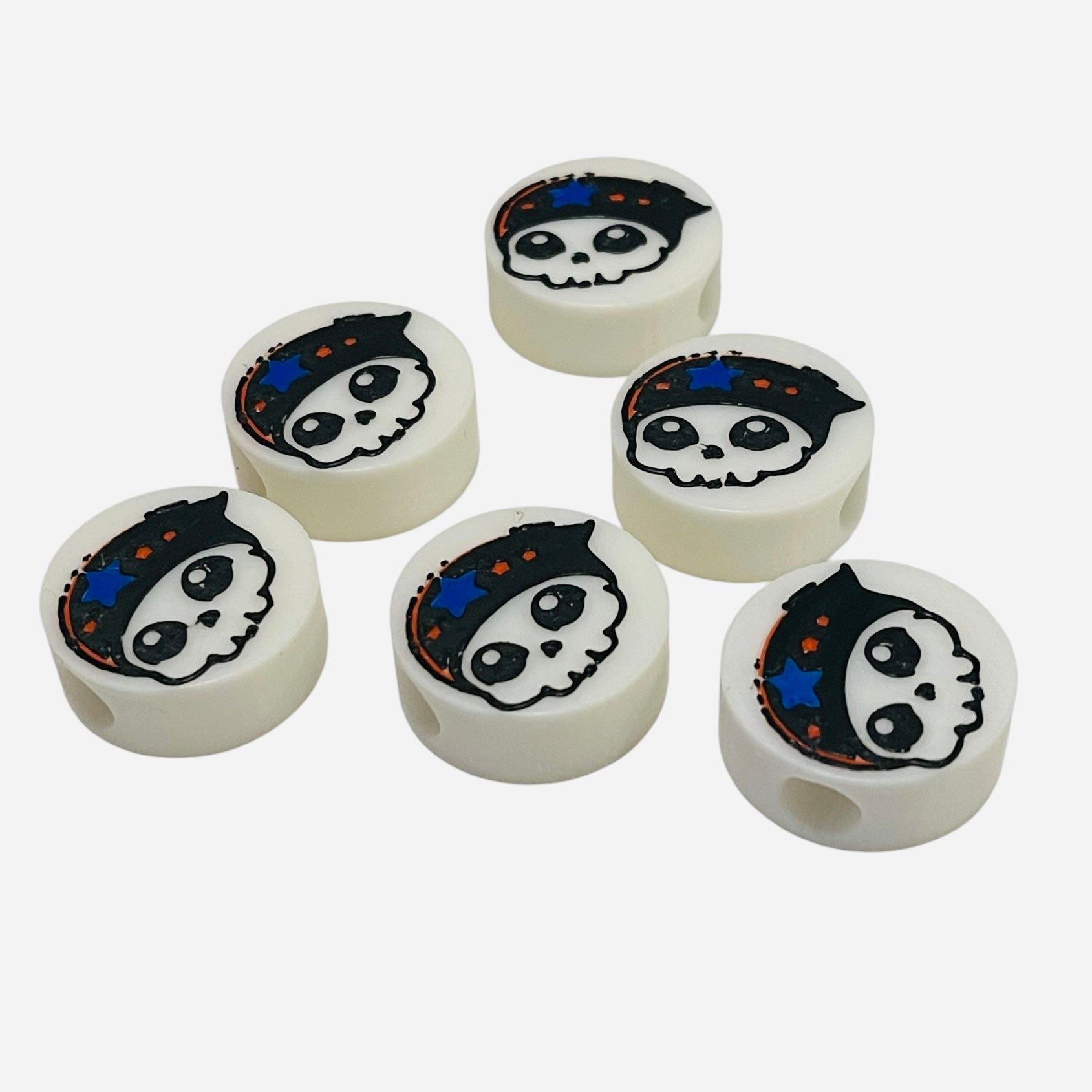 3D Printed Round Skull Headband Kandi Beads - Set of 6 Rave Festival Beads