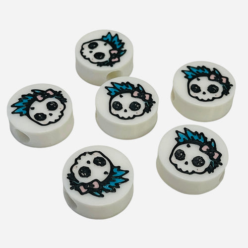 3D Printed Blue Hair Skull Round Kandi Beads - Set of 6 Rave Festival Beads
