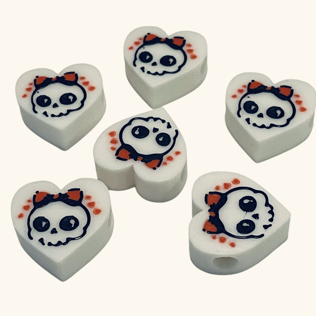 3D Printed Girly Skull Red Bow Heart Kandi Beads - Set of 6 Rave Festival Beads
