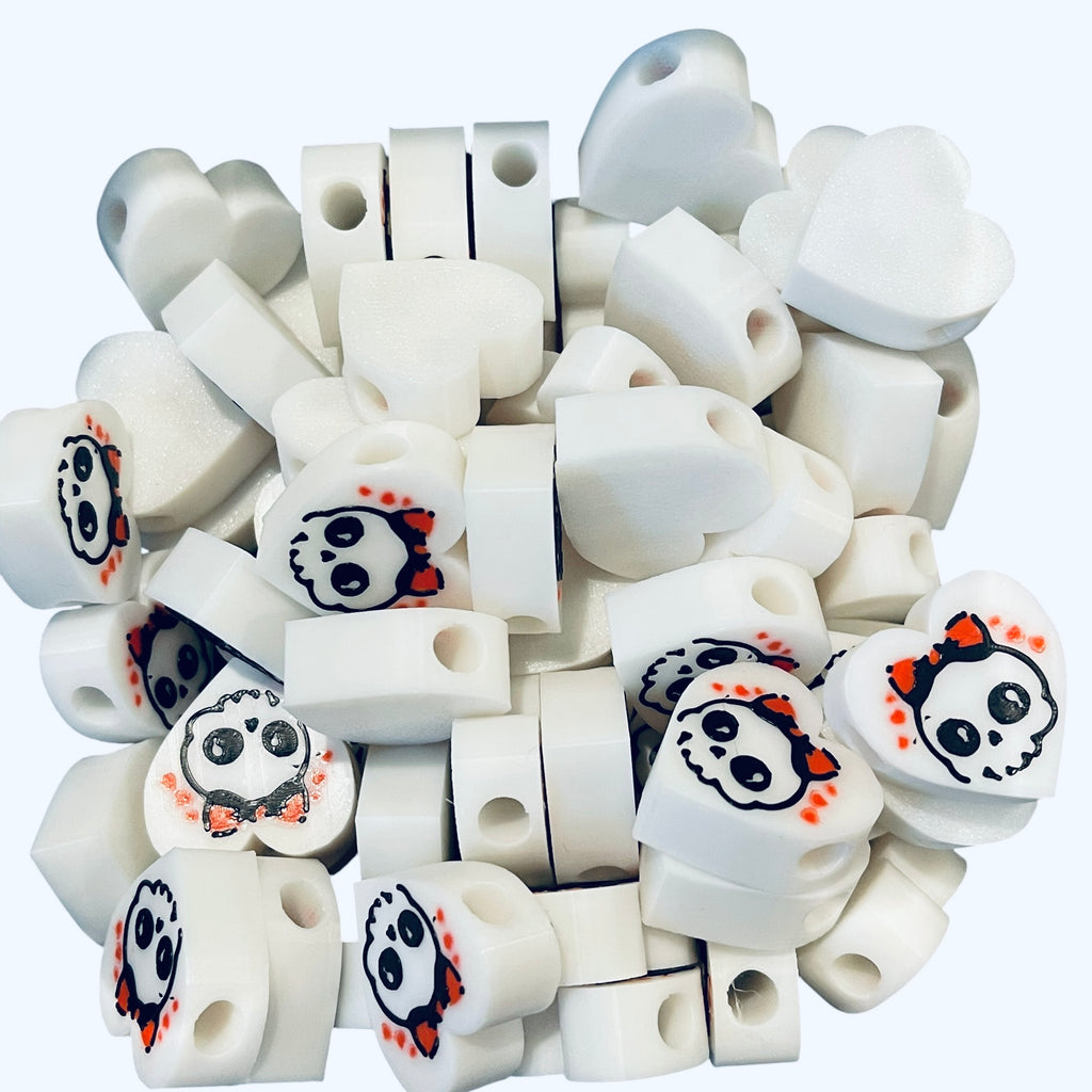 3D Printed Girly Skull Red Bow Heart Kandi Beads - Set of 6 Rave Festival Beads