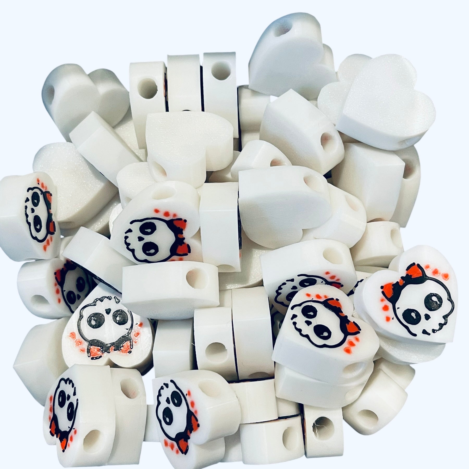 3D Printed Girly Skull Red Bow Heart Kandi Beads - Set of 6 Rave Festival Beads
