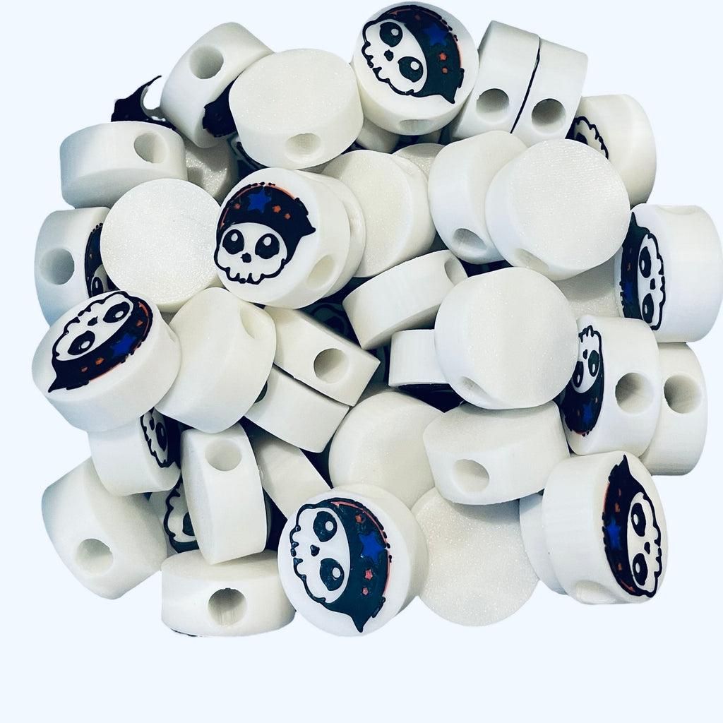 3D Printed Round Skull Headband Kandi Beads - Set of 6 Rave Festival Beads