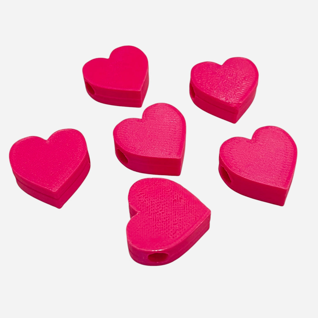 3D Printed Pink Heart Kandi Beads - Set of 6 Rave Festival Beads