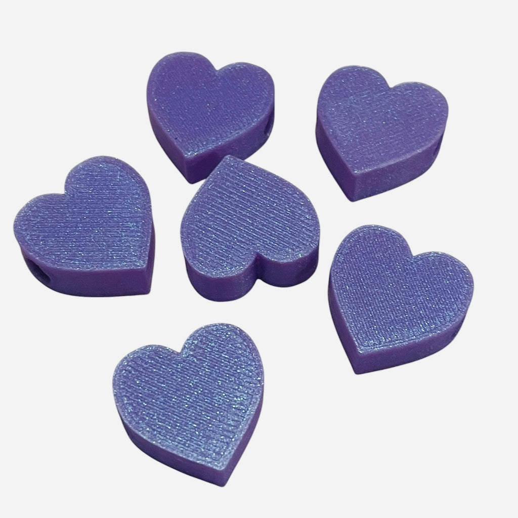 3D Printed Lavendar Heart Kandi Beads - Set of 6 Rave Festival Beads