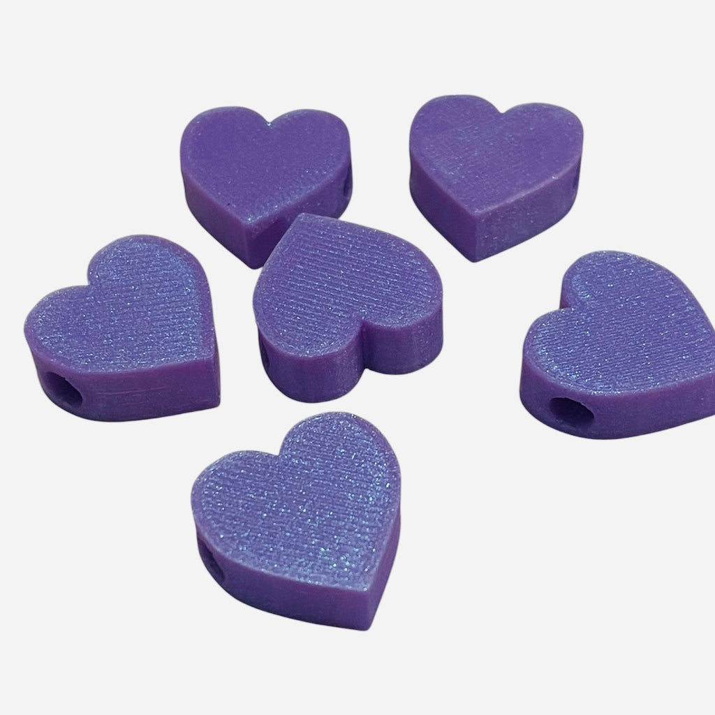 3D Printed Lavendar Heart Kandi Beads - Set of 6 Rave Festival Beads