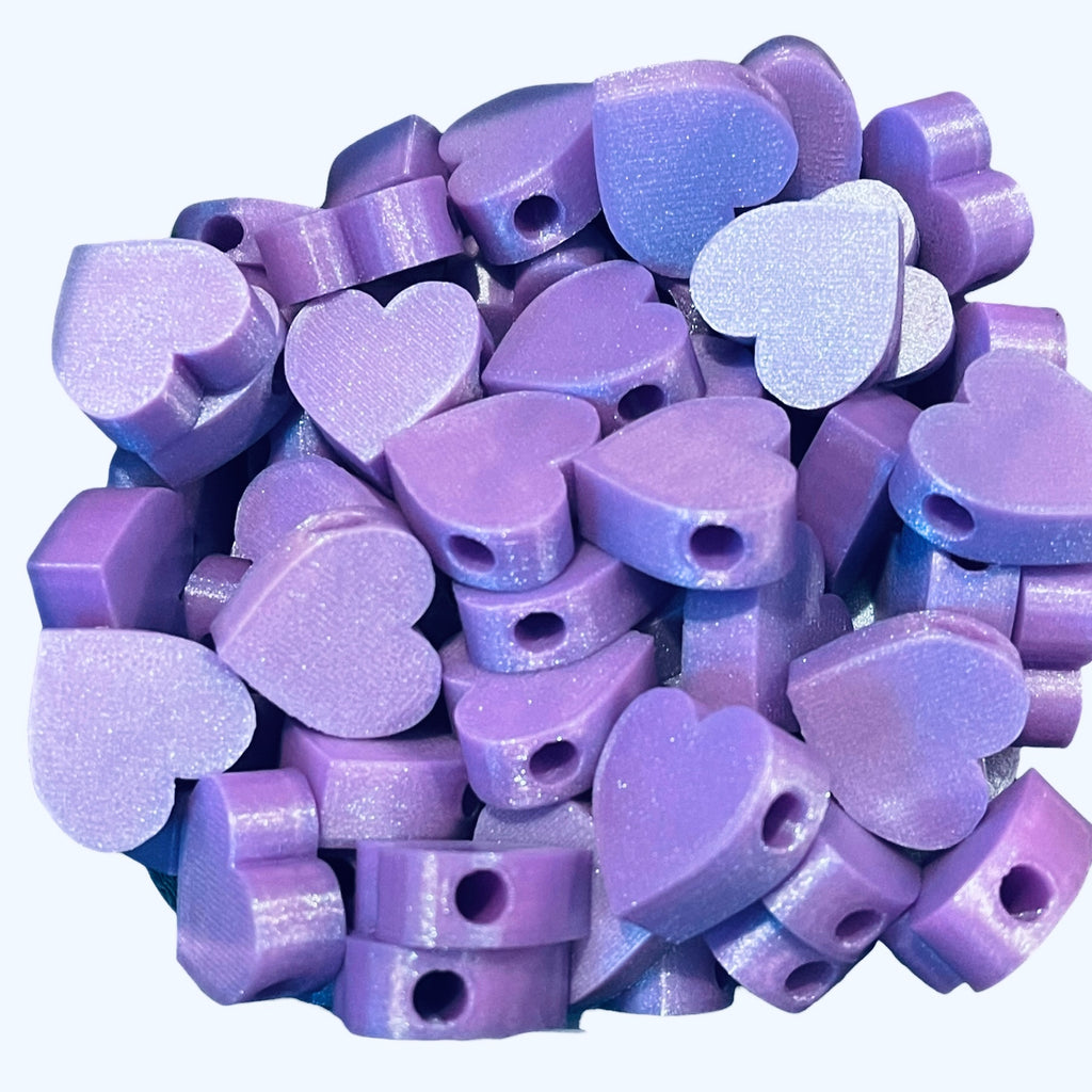 3D Printed Lavendar Heart Kandi Beads - Set of 6 Rave Festival Beads