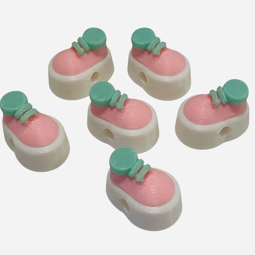 3D Printed Pink and Green Platform Hightop Kandi Beads - Set of 6 Rave Festival Beads