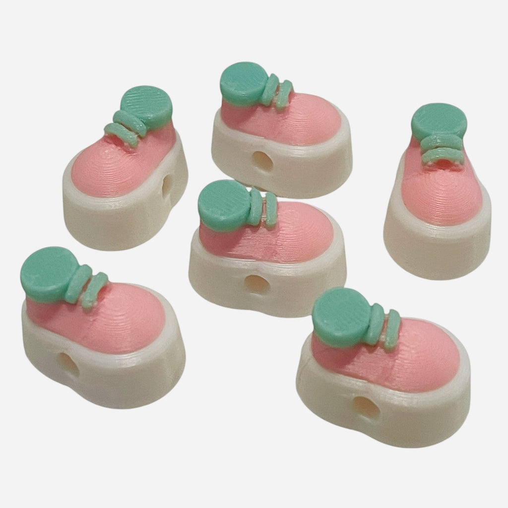 3D Printed Pink and Green Platform Hightop Kandi Beads - Set of 6 Rave Festival Beads
