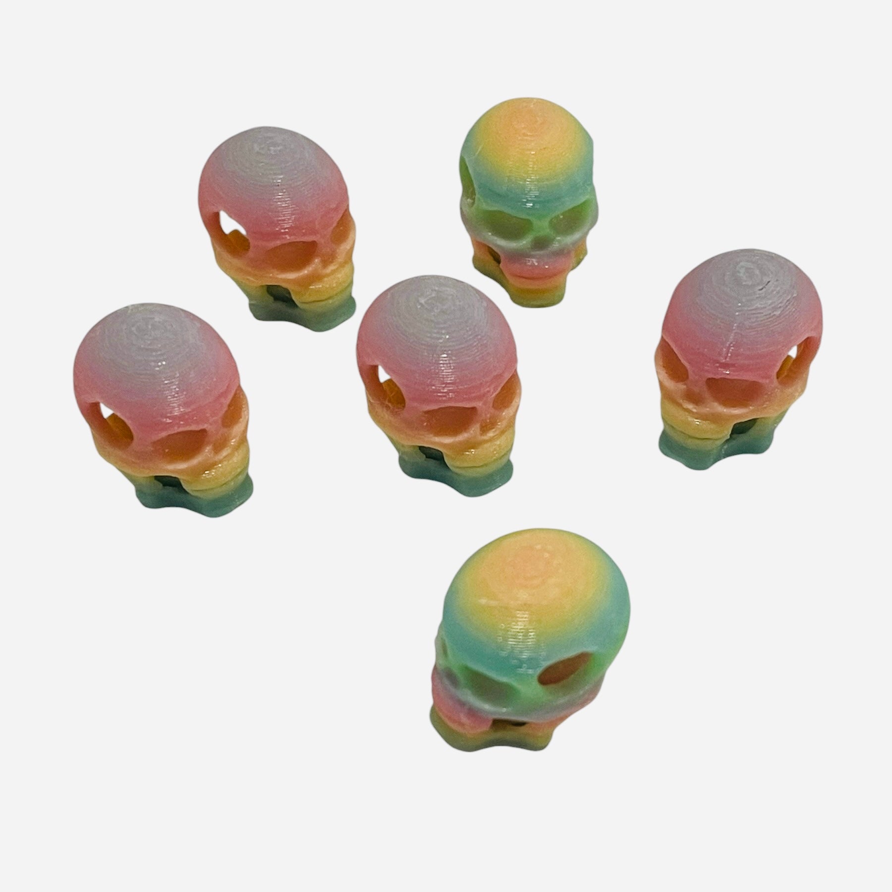 3D Printed Pastel Rainbow Skull Kandi Beads - Set of 6 Rave Festival Beads