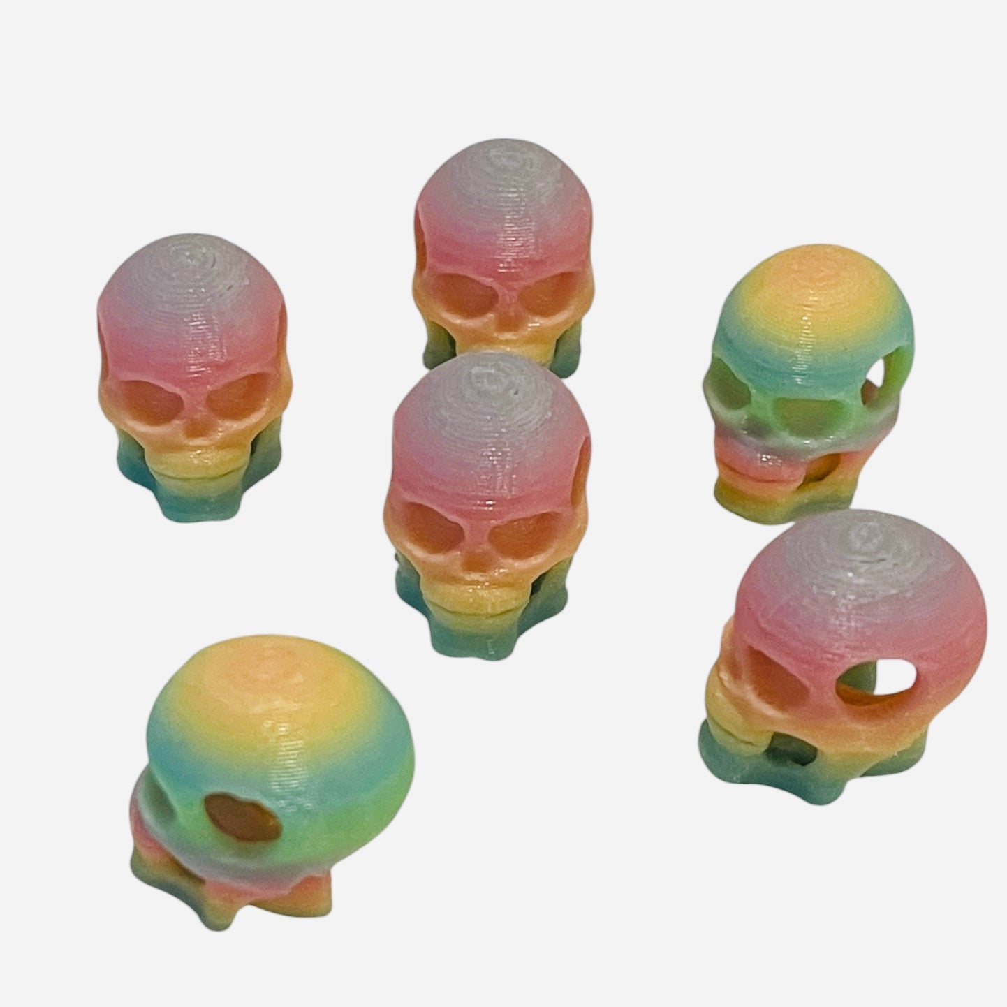 3D Printed Pastel Rainbow Skull Kandi Beads - Set of 6 Rave Festival Beads