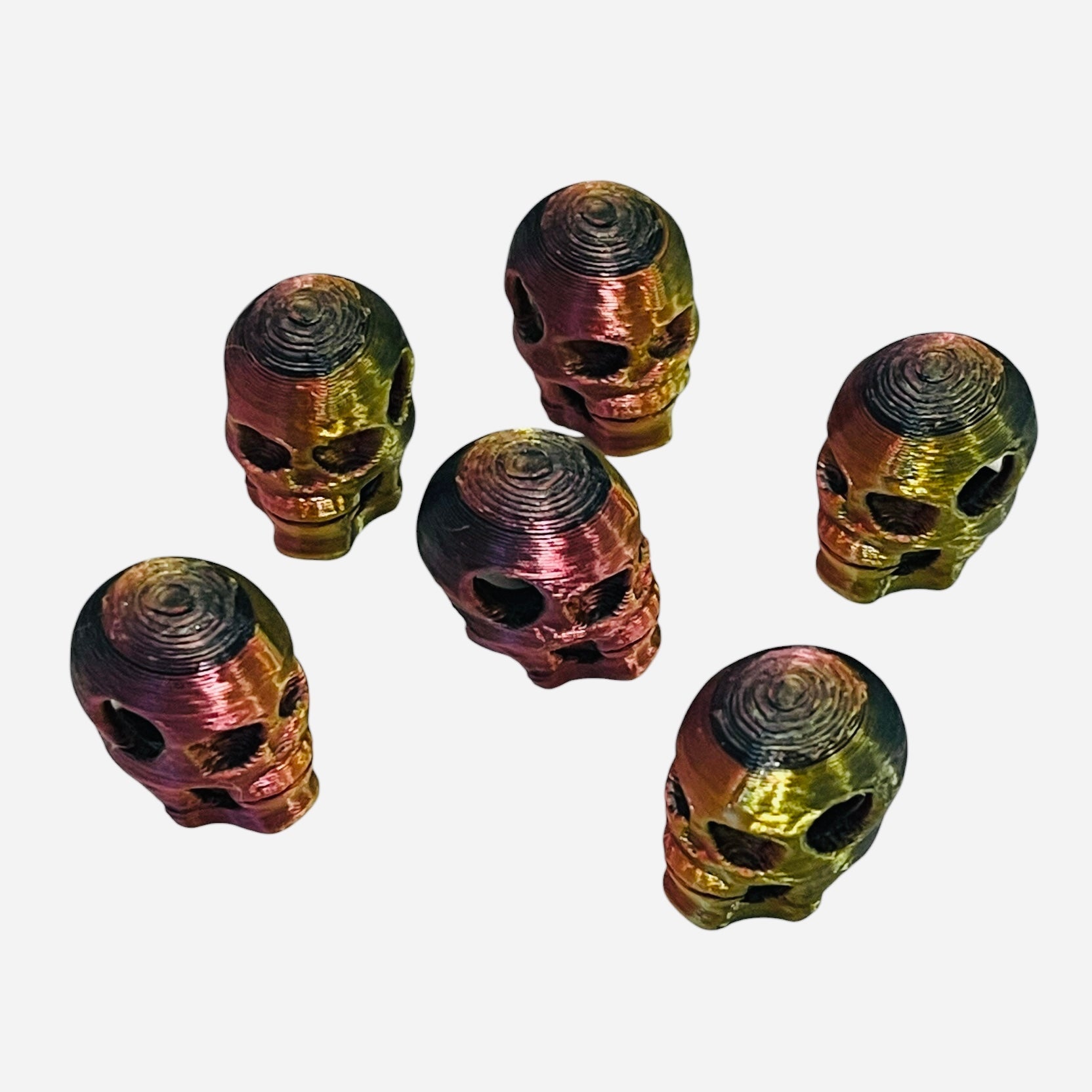 3D Printed Tri Color Skull Kandi Beads - Set of 6 Rave Festival Beads
