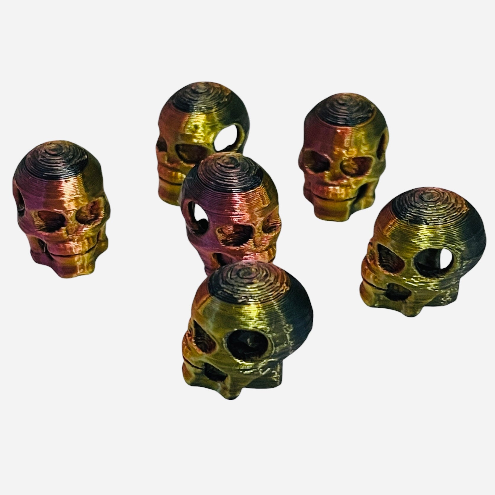 3D Printed Tri Color Skull Kandi Beads - Set of 6 Rave Festival Beads