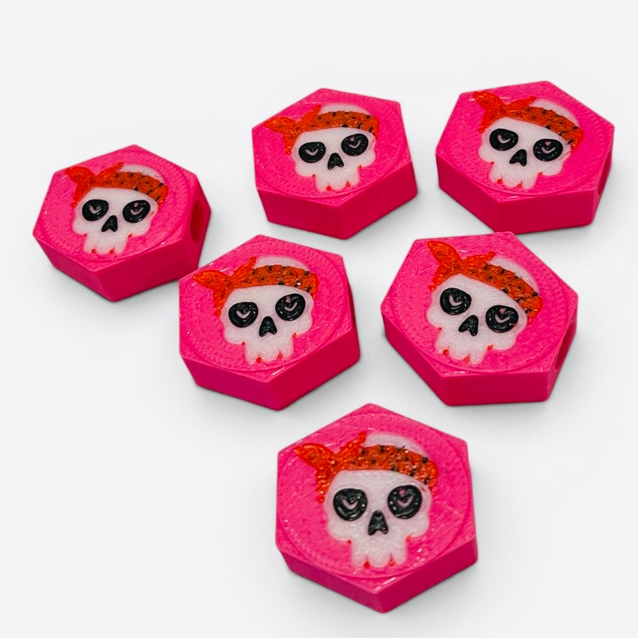 3D Printed Pink Skull Hexagon Kandi Beads - Set of 6 Rave Festival Beads