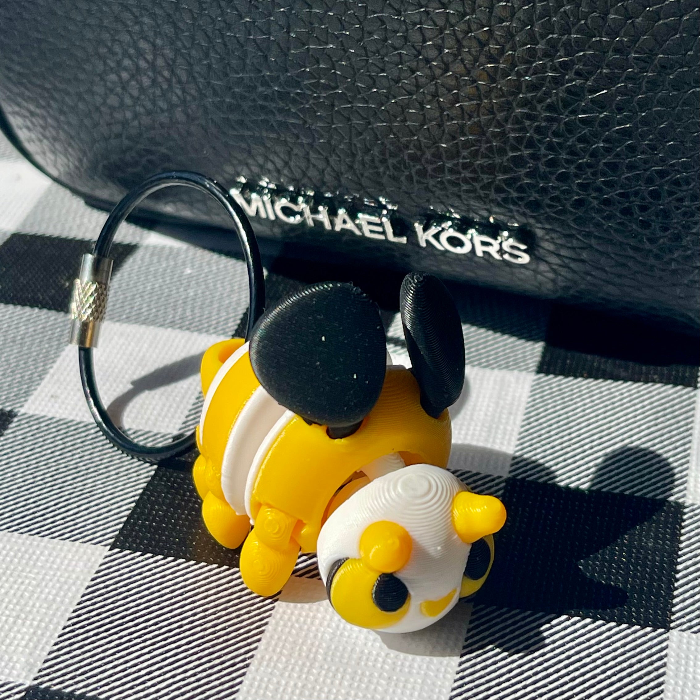 Flexi Yellow Bee Bag Charm - Articulated 3D Printed Fidget Keychain