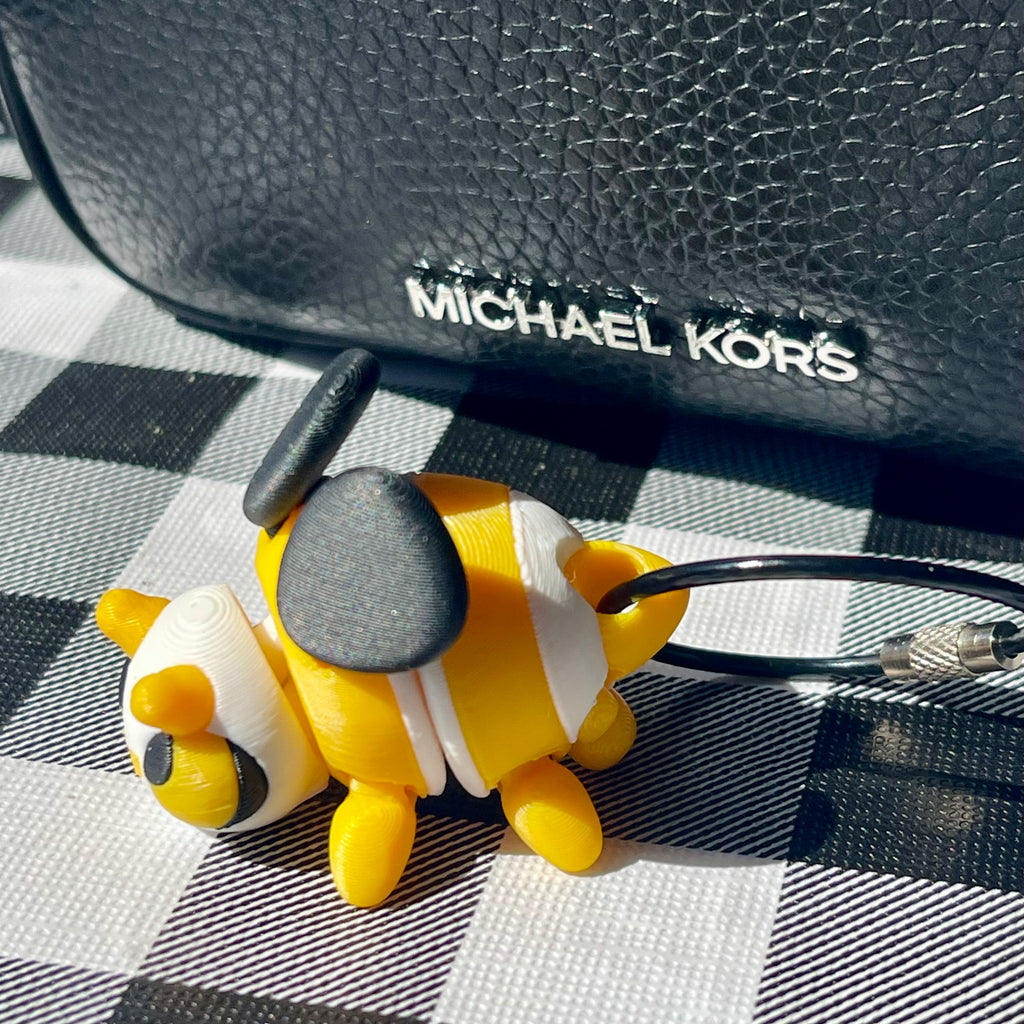Flexi Yellow Bee Bag Charm - Articulated 3D Printed Fidget Keychain