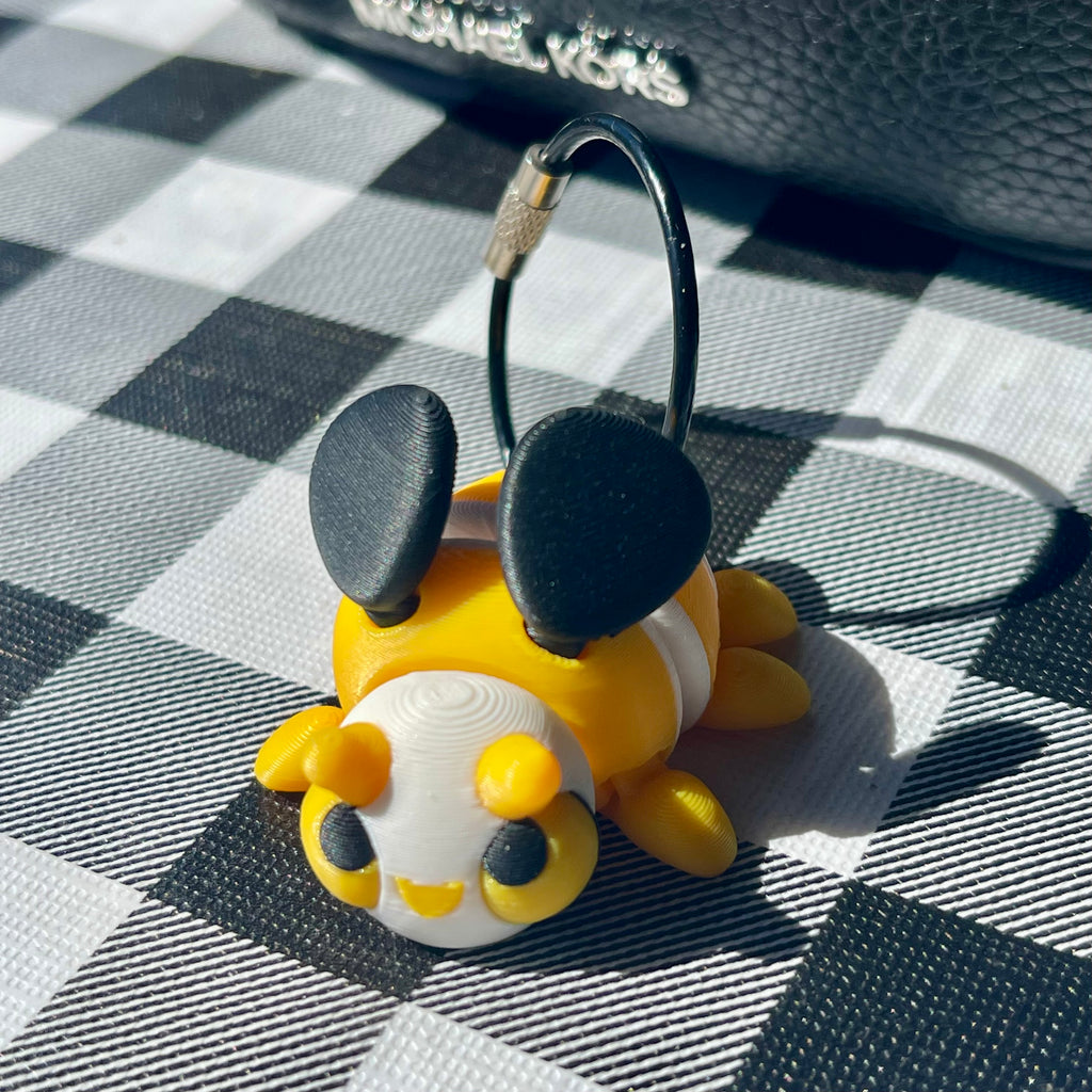 Flexi Yellow Bee Bag Charm - Articulated 3D Printed Fidget Keychain