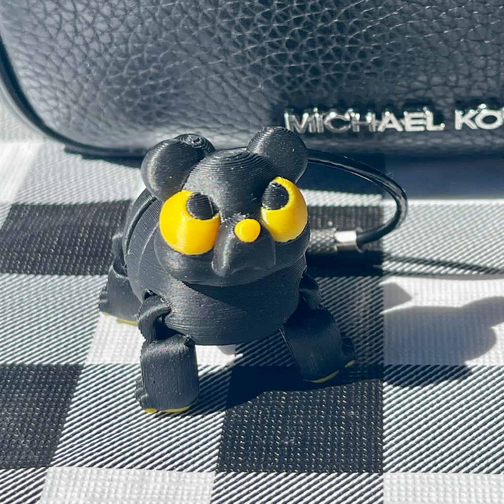 Flexi Articulated Black Bear Bag Charm - 3D Printed Fidget Keychain