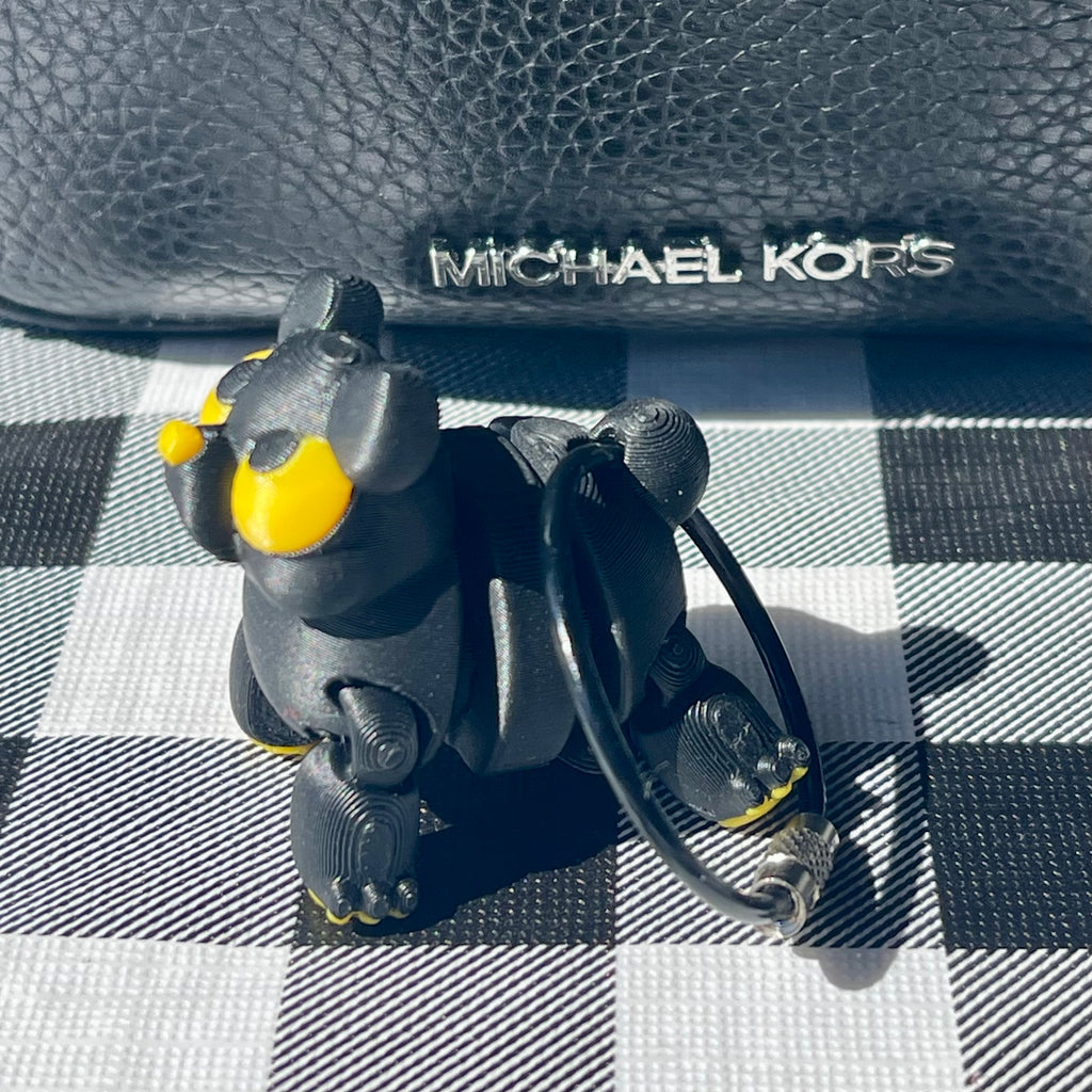 Flexi Articulated Black Bear Bag Charm - 3D Printed Fidget Keychain