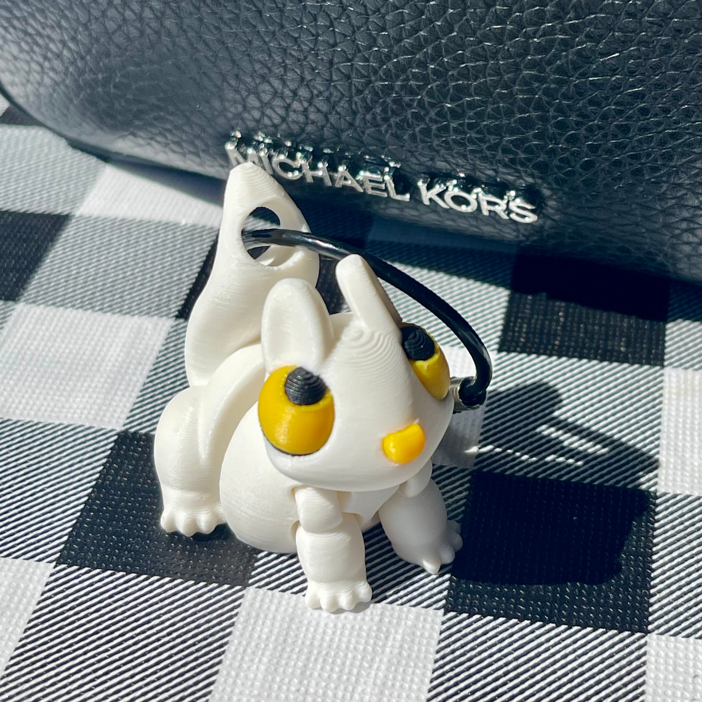 Flexi Articulated Squirrel Bag Charm - Black/Yellow/White 3D Printed