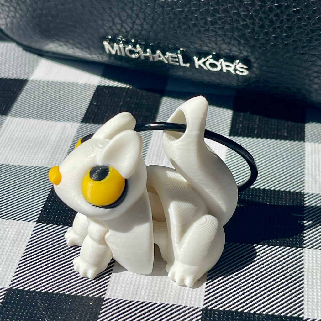 Flexi Articulated Squirrel Bag Charm - Black/Yellow/White 3D Printed