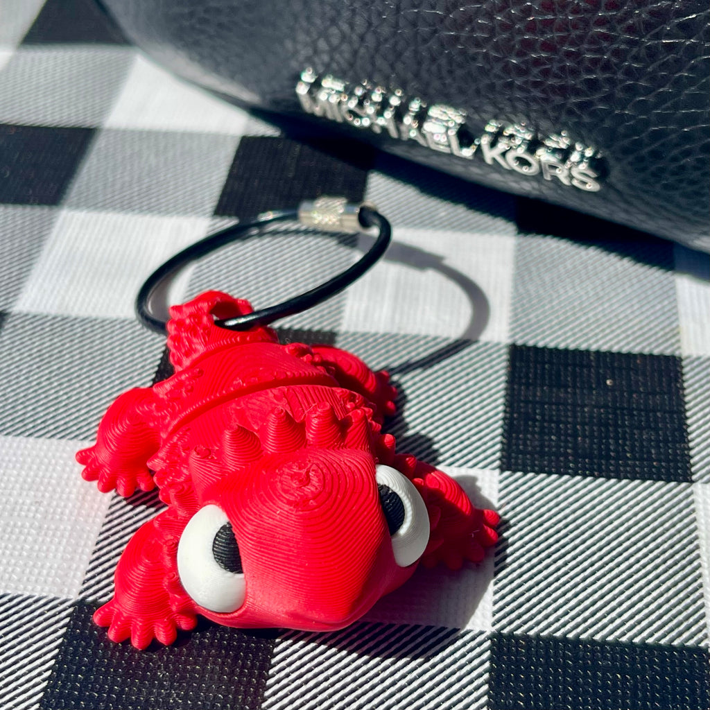 Articulated Bearded Dragon Fidget Keychain - Red/White/Black PLA