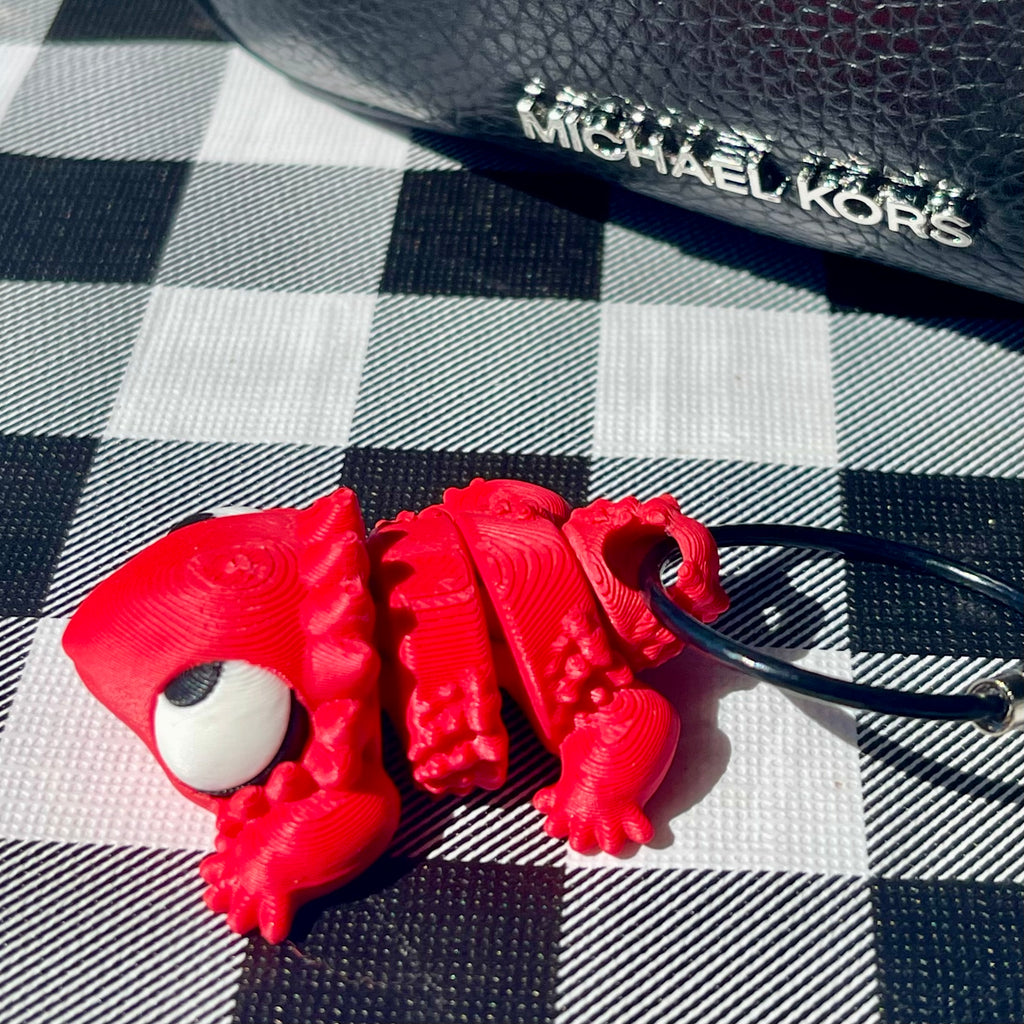 Articulated Bearded Dragon Fidget Keychain - Red/White/Black PLA