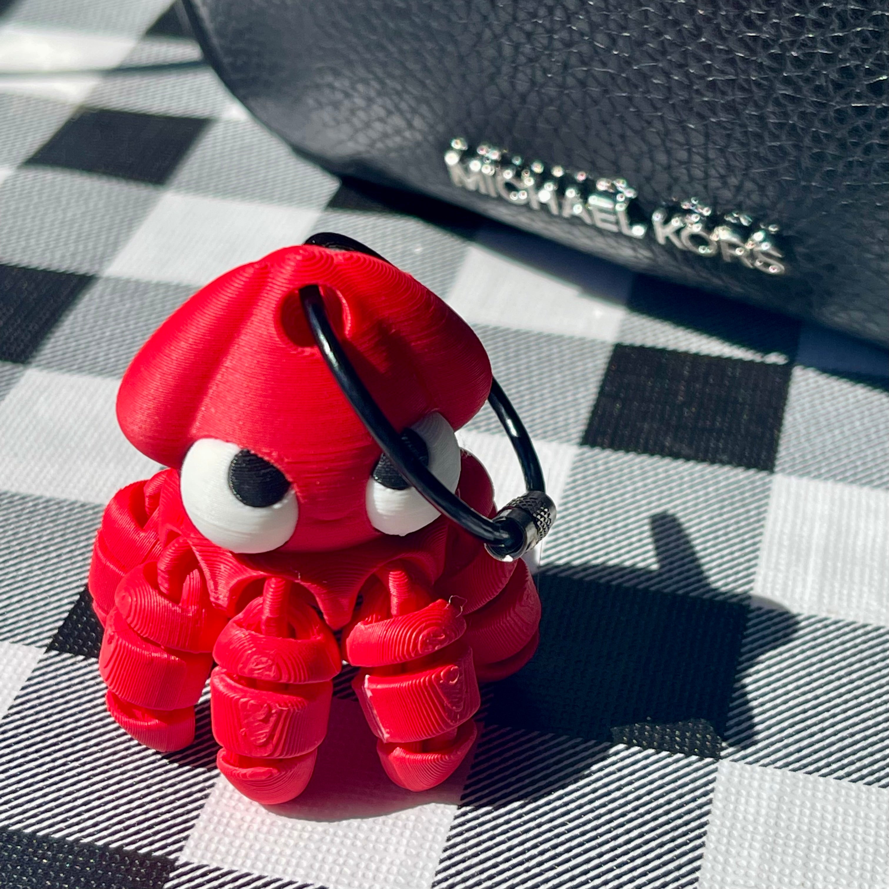 Flexi Octopus Articulated Bag Charm - Red Black White 3D Printed