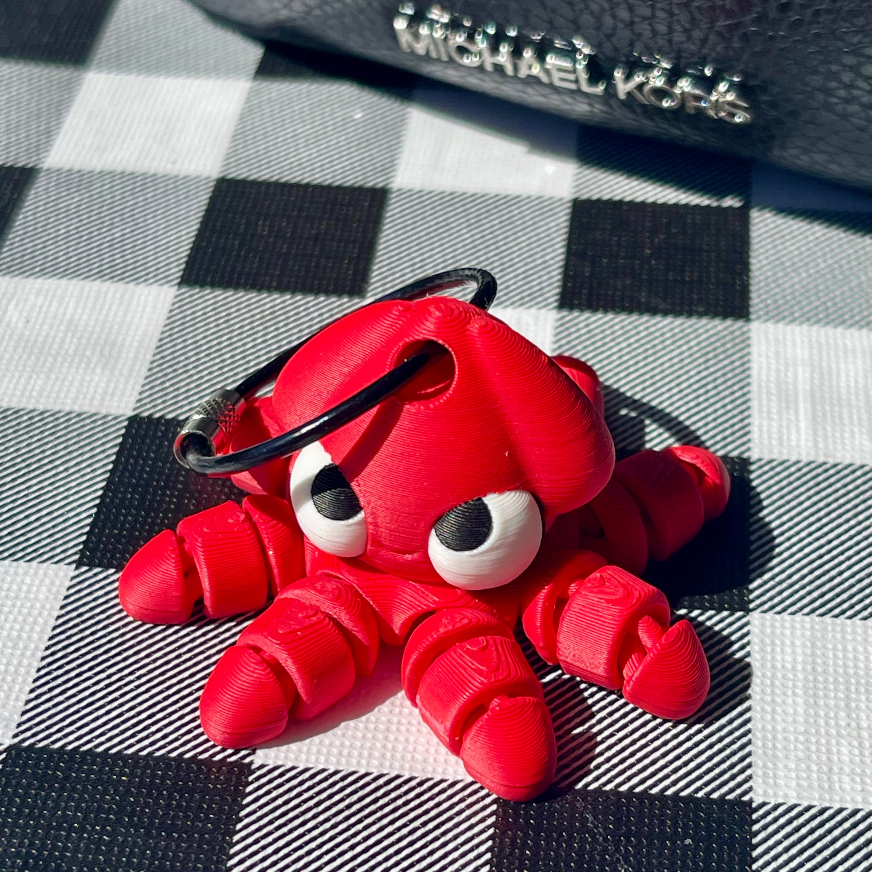 Flexi Octopus Articulated Bag Charm - Red Black White 3D Printed