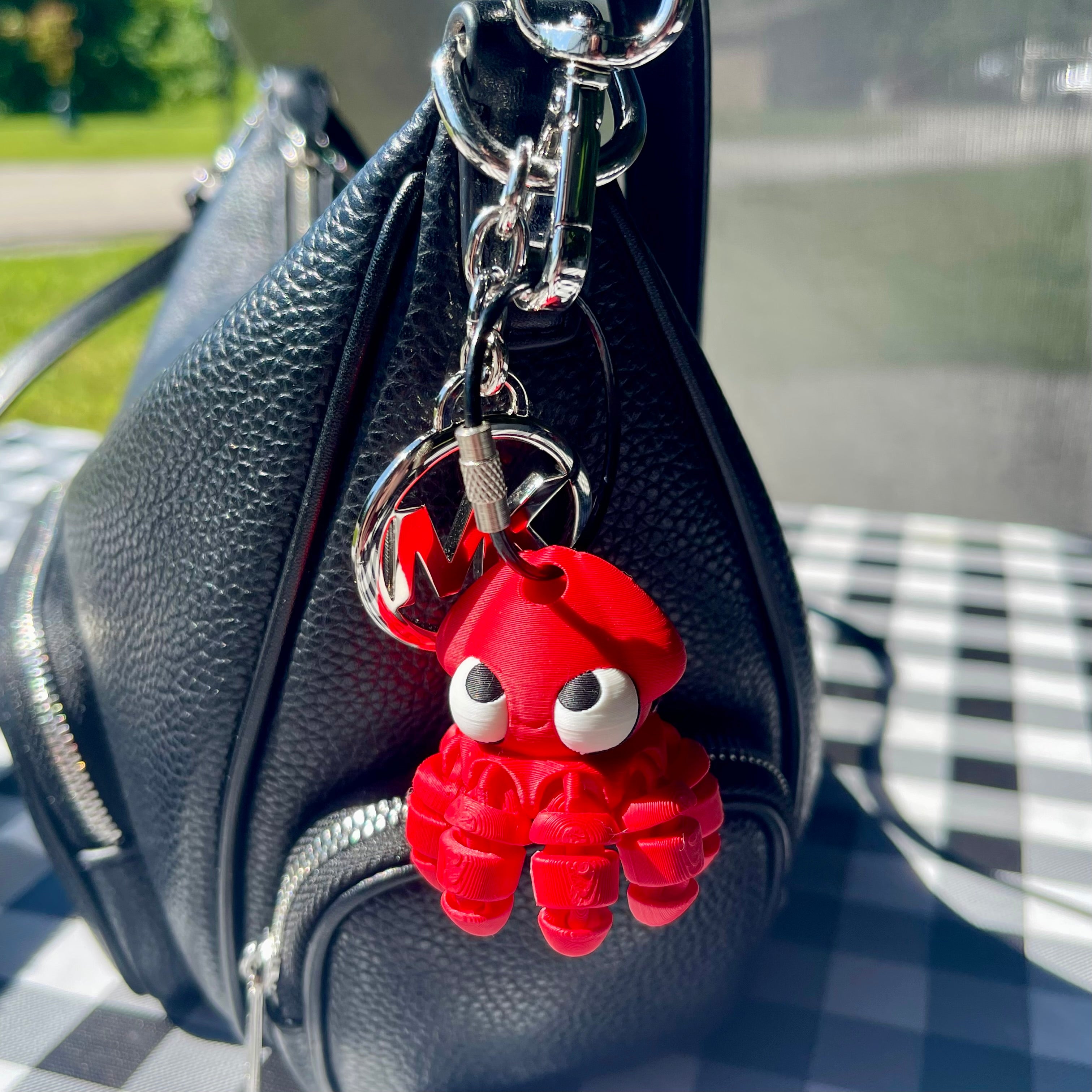Flexi Octopus Articulated Bag Charm - Red Black White 3D Printed