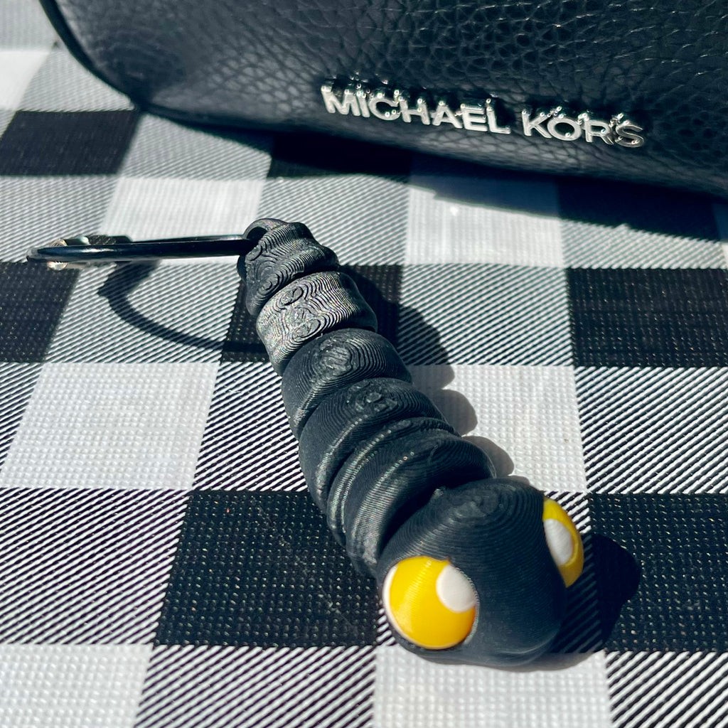 Flexi Worm Articulated Bag Charm - Yellow & Black 3D Printed Fidget