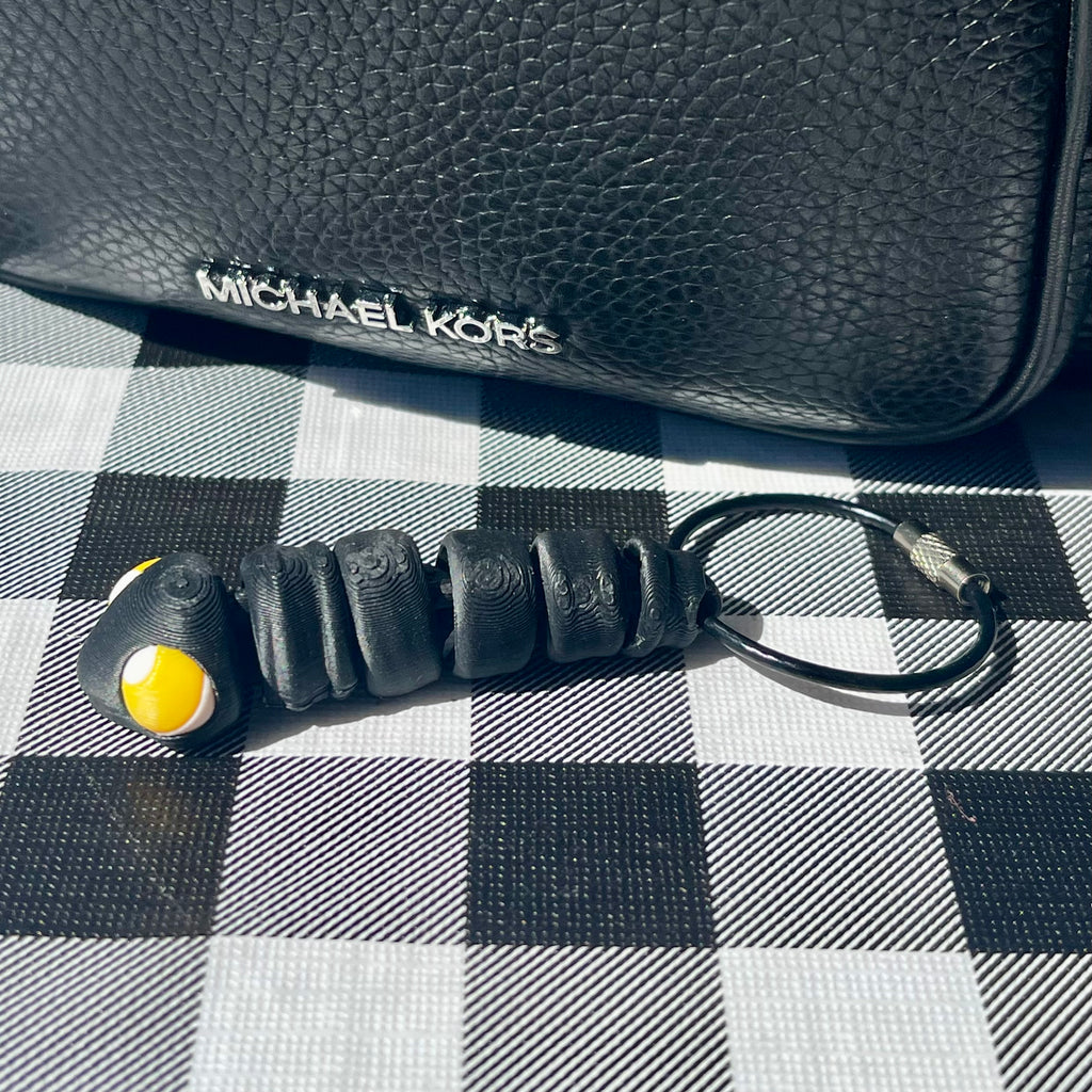 Flexi Worm Articulated Bag Charm - Yellow & Black 3D Printed Fidget