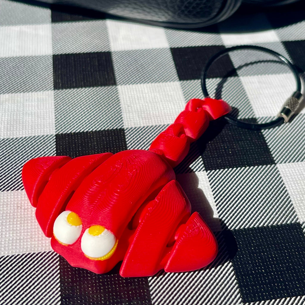 Flexi Articulated Animal Bag Charm - Red White Gold 3D Printed