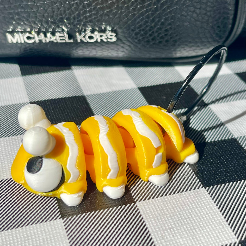 Flexi Caterpillar Bag Charm - Articulated 3D Printed Fidget Toy