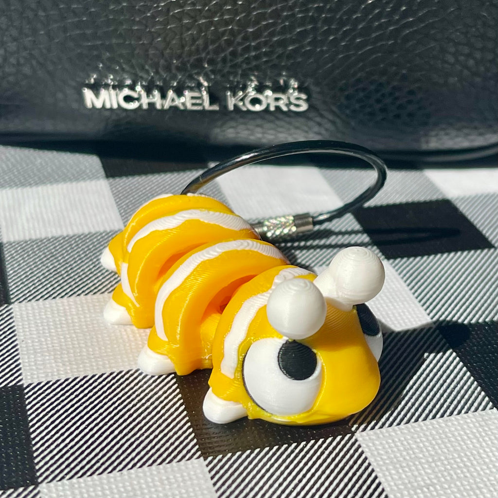 Flexi Caterpillar Bag Charm - Articulated 3D Printed Fidget Toy