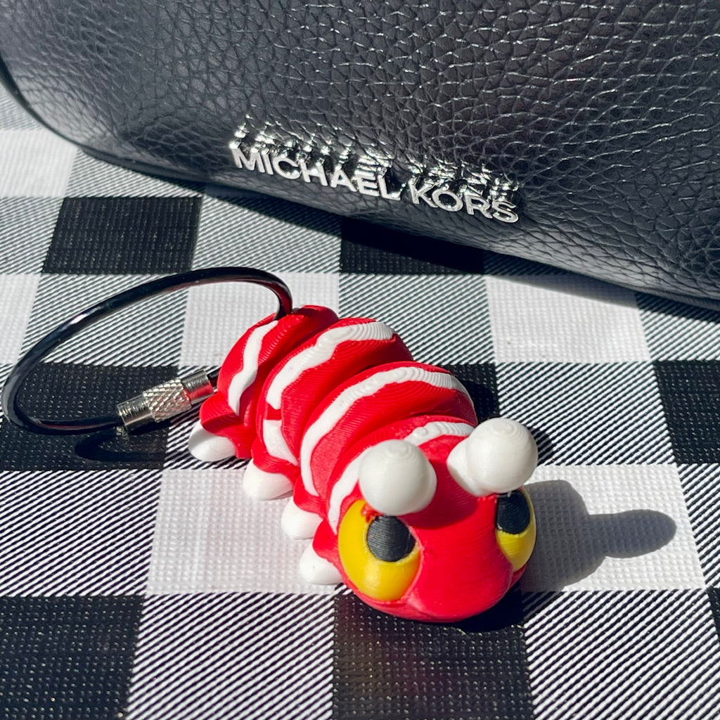 Flexi Red Caterpillar Articulated Keychain - 3D Printed Fidget Toy