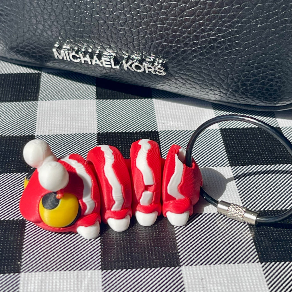 Flexi Red Caterpillar Articulated Keychain - 3D Printed Fidget Toy