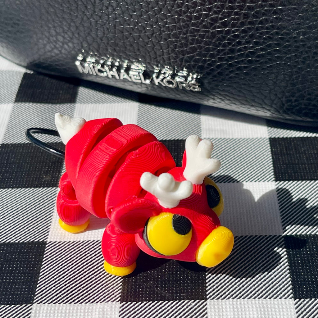 Flexi Reindeer Articulated Bag Charm - 3D Printed Fidget Keychain
