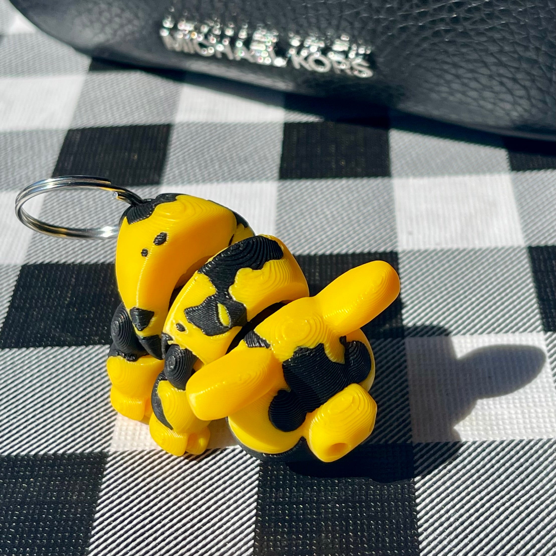 Flexi Speckled Pig Bag Charm - Black & Gold Articulated Keychain