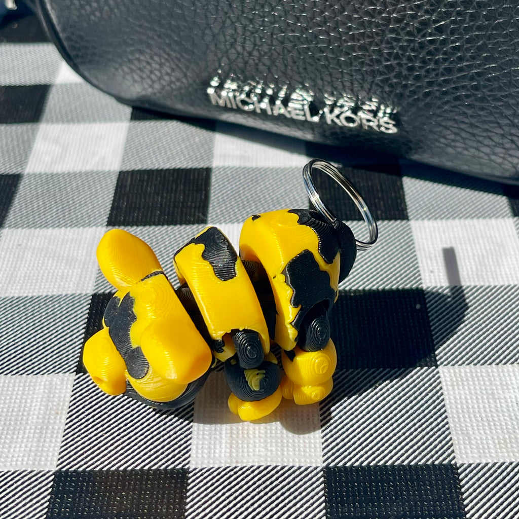 Flexi Speckled Pig Bag Charm - Black & Gold Articulated Keychain