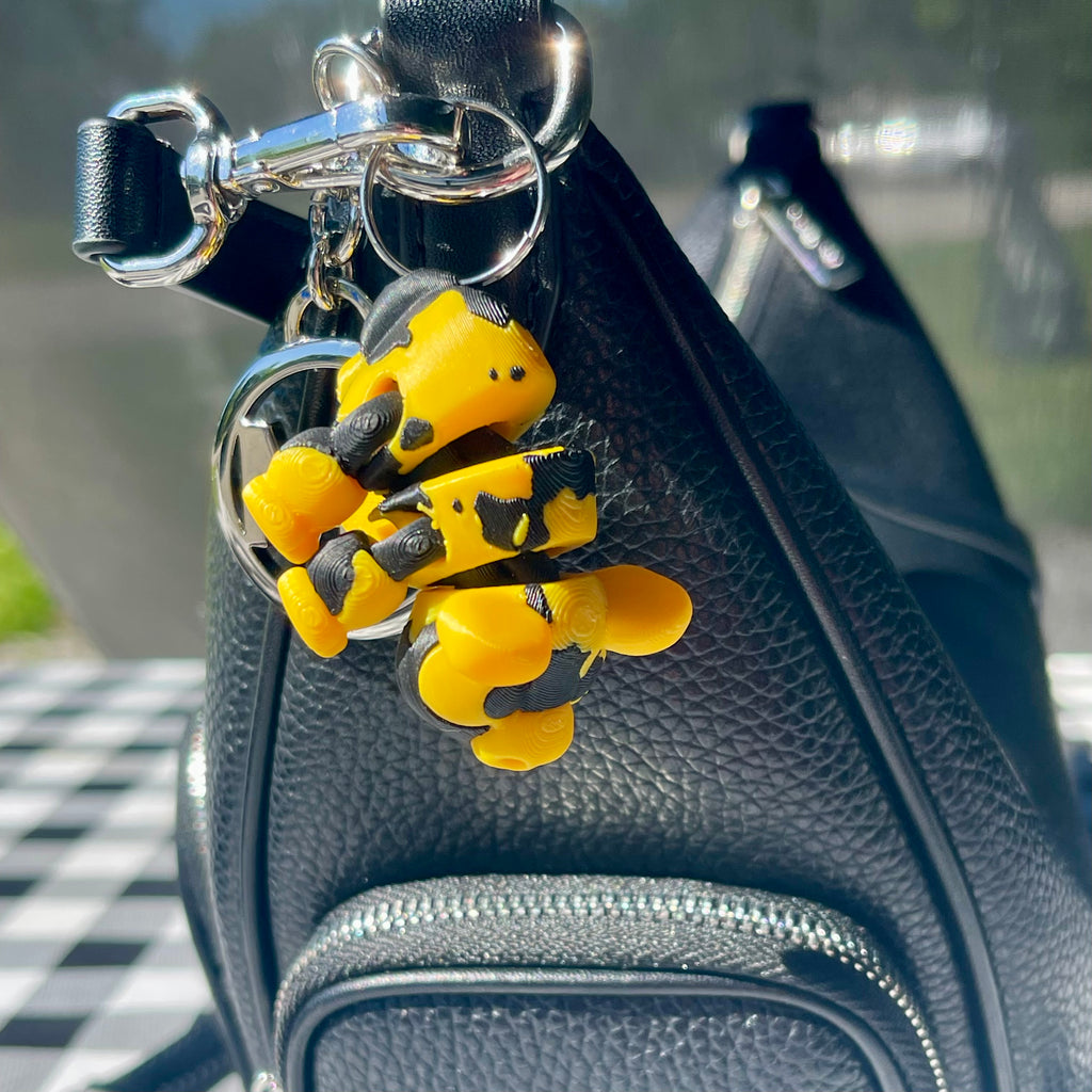 Flexi Speckled Pig Bag Charm - Black & Gold Articulated Keychain