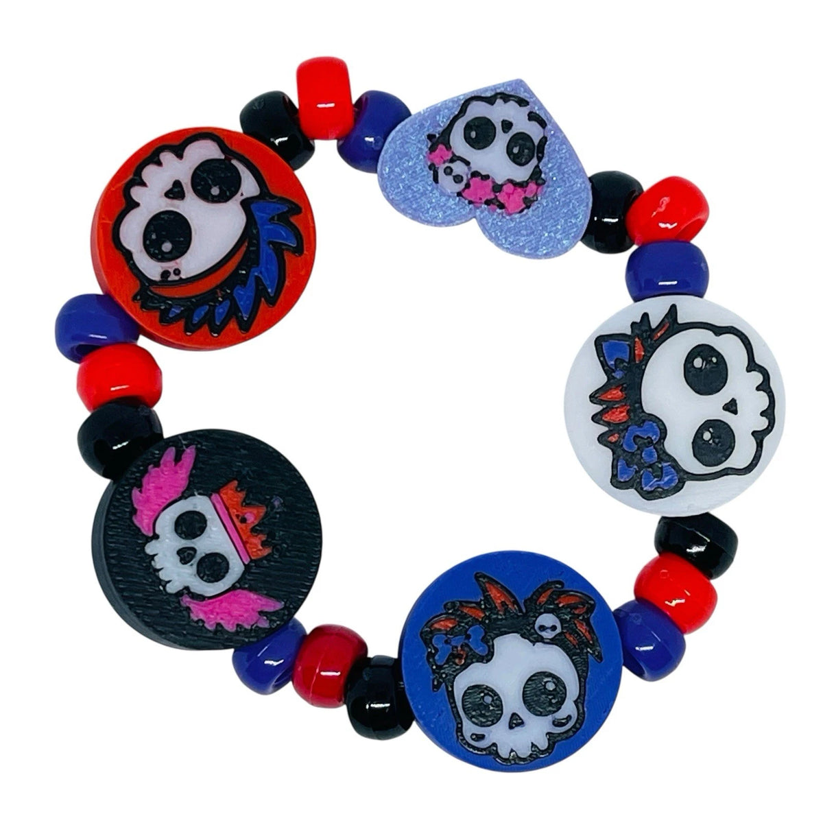BeadSTASH™ | 3D Printed Cute Skull Round Kandi | Beads | Set of 6